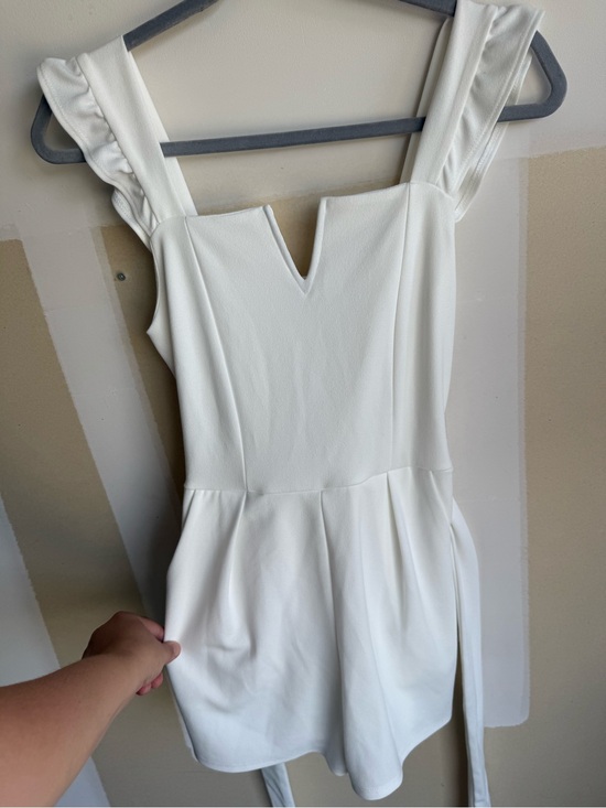 Mm Mm Mm Pants - White Ruffle Sleeve Dressy V-Neck Romper